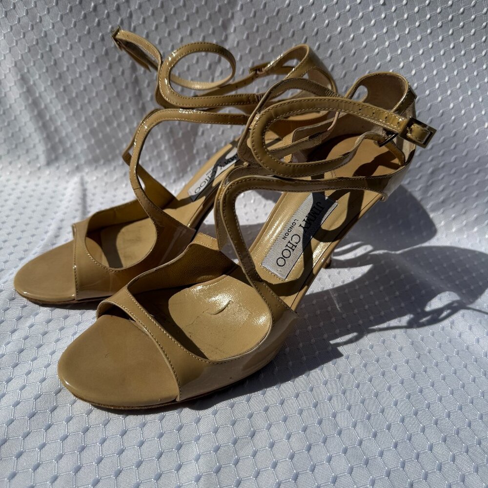 Jimmy Choo Women’s Lang 100 High-Heel Sandals‎ 38.5 / 8.5 US size patent leather